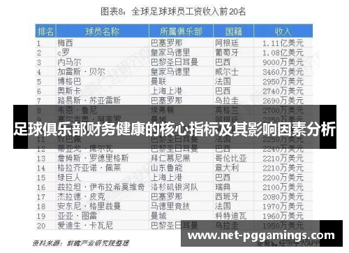 足球俱乐部财务健康的核心指标及其影响因素分析