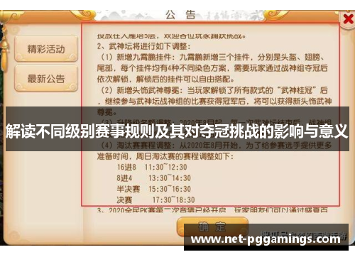 解读不同级别赛事规则及其对夺冠挑战的影响与意义