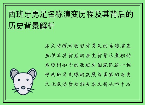 西班牙男足名称演变历程及其背后的历史背景解析
